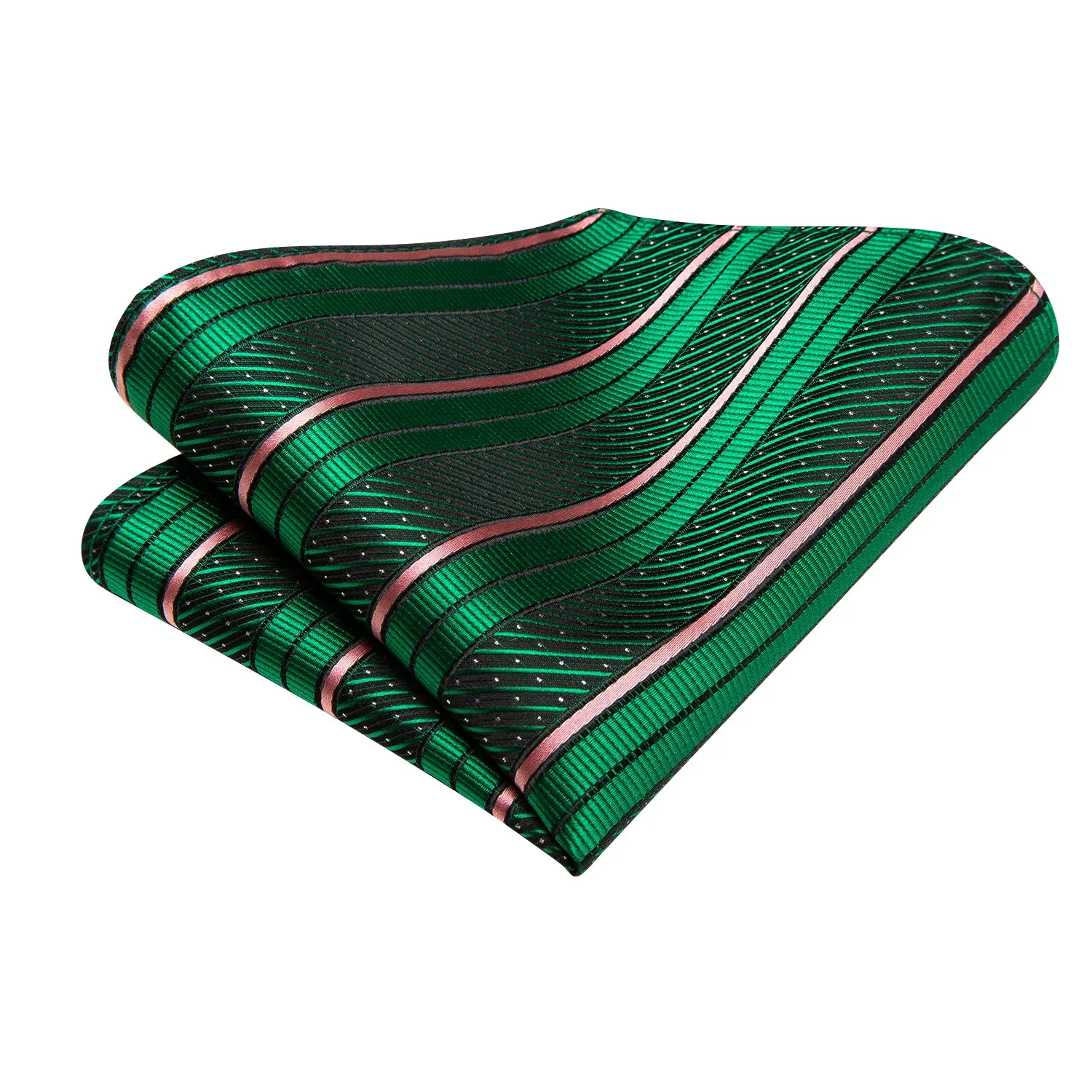 Hi-Tie Green Pink Stripe White Dot Necktie Pocket Square Cufflinks Set