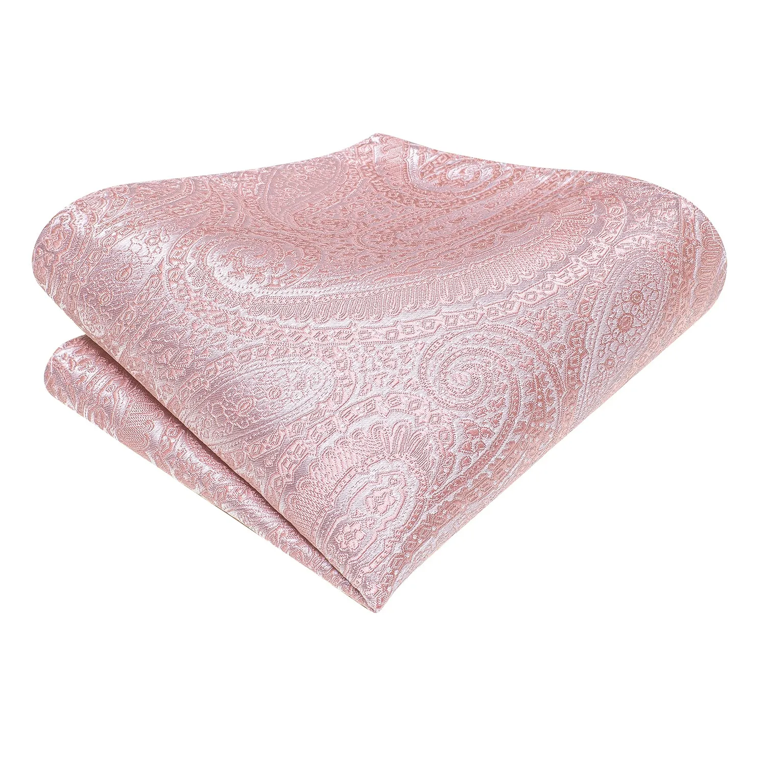 Hi-Tie Light Pink Paisley Silk Men Necktie Pocket Square Cufflinks Set