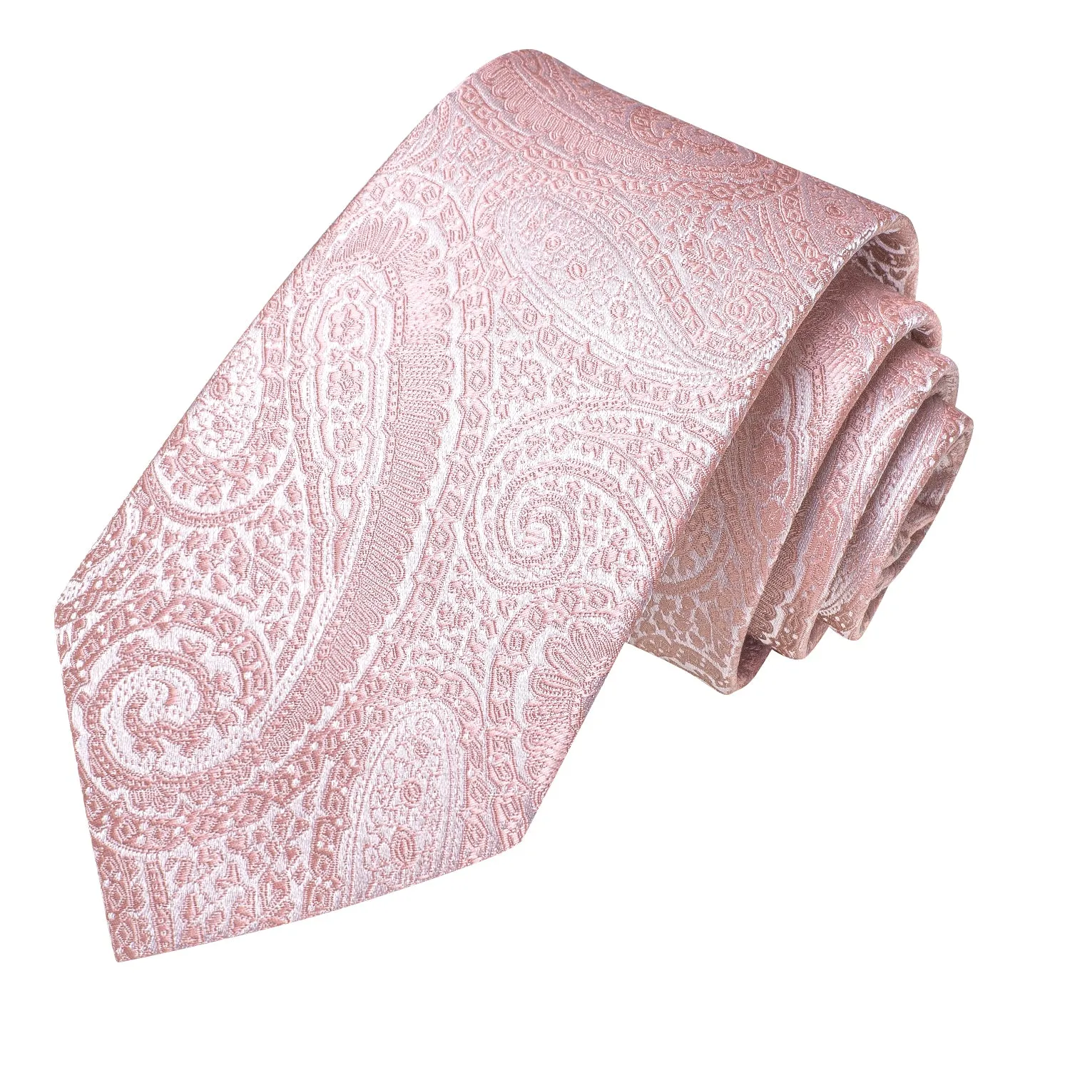 Hi-Tie Light Pink Paisley Silk Men Necktie Pocket Square Cufflinks Set