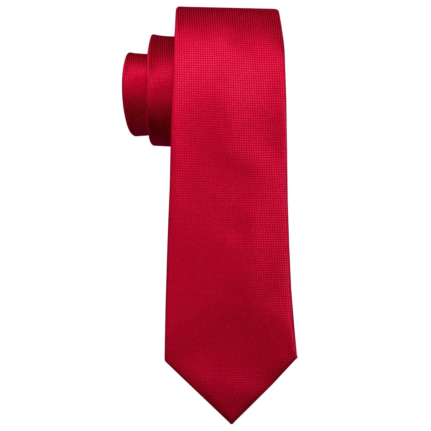 Hi-Tie Solid Red Necktie Pocket Square Cufflinks Set for Men