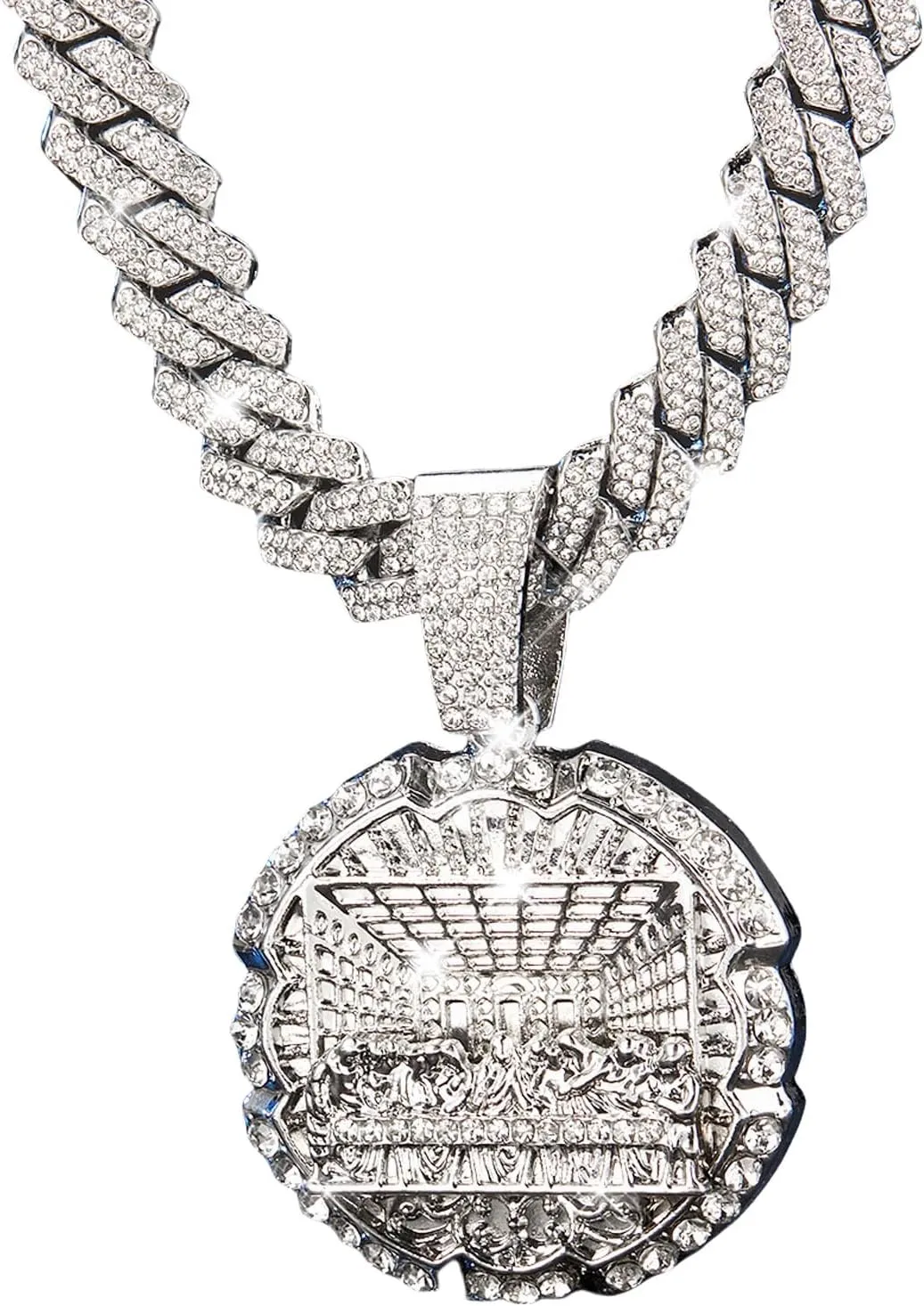 Hip-hop Cuban Chain, Rhinestone Pendant Necklace Jewelry For Men??Men's Fashion Jewelry??Women's Jewelry