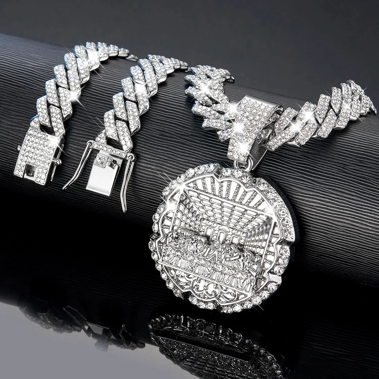 Hip-hop Cuban Chain, Rhinestone Pendant Necklace Jewelry For Men??Men's Fashion Jewelry??Women's Jewelry