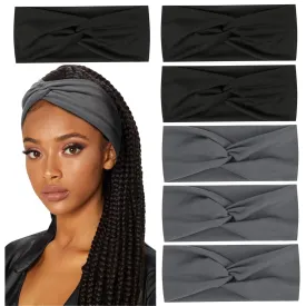 Huachi Wide Headbands for Women's Hair Fashion Turban Elastic Head Bands Non Slip Twisted Headwraps Workout Hair Accessories, Black&Grey
