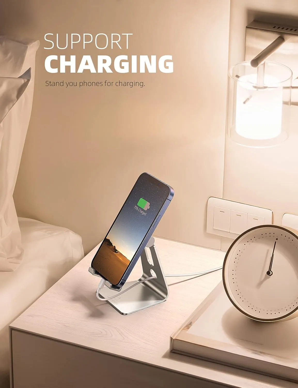 Lamicall Adjustable Cell Phone Stand, Desk Phone Holder, Cradle, Dock, for iPhone 16 15 14 13 12 Mini 11 Pro Xs Max XR X 8 7 6 Plus SE, Office Accessories,Smartphone - Silver