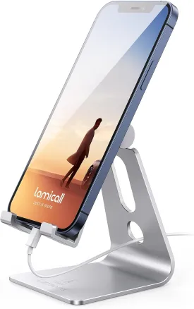 Lamicall Adjustable Cell Phone Stand, Desk Phone Holder, Cradle, Dock, for iPhone 16 15 14 13 12 Mini 11 Pro Xs Max XR X 8 7 6 Plus SE, Office Accessories,Smartphone - Silver