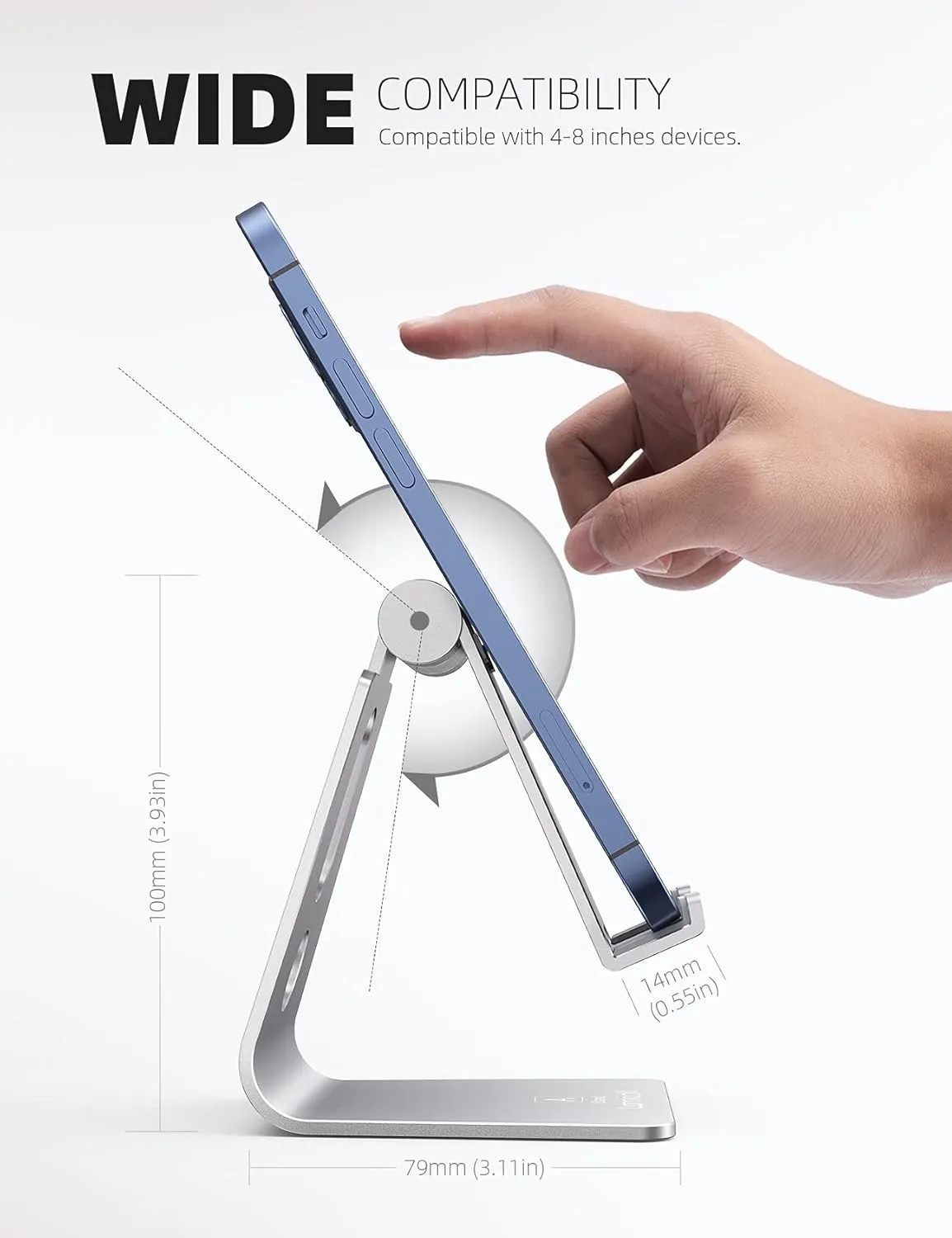 Lamicall Adjustable Cell Phone Stand, Desk Phone Holder, Cradle, Dock, for iPhone 16 15 14 13 12 Mini 11 Pro Xs Max XR X 8 7 6 Plus SE, Office Accessories,Smartphone - Silver