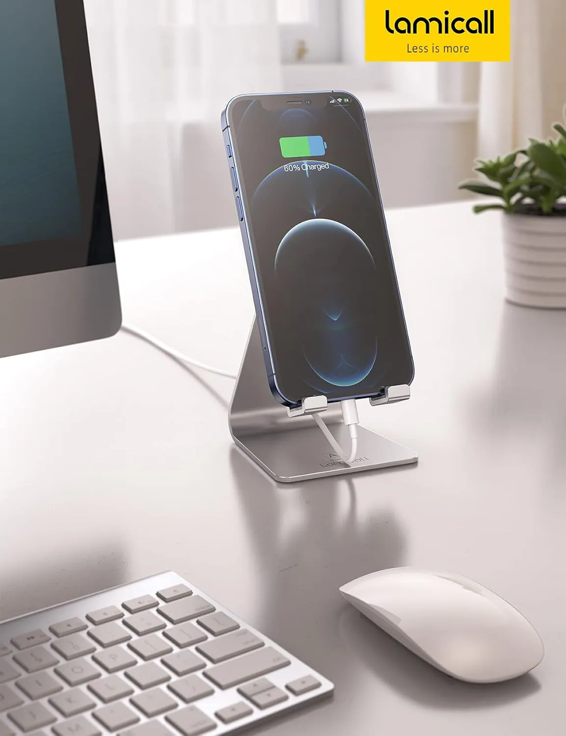 Lamicall Adjustable Cell Phone Stand, Desk Phone Holder, Cradle, Dock, for iPhone 16 15 14 13 12 Mini 11 Pro Xs Max XR X 8 7 6 Plus SE, Office Accessories,Smartphone - Silver