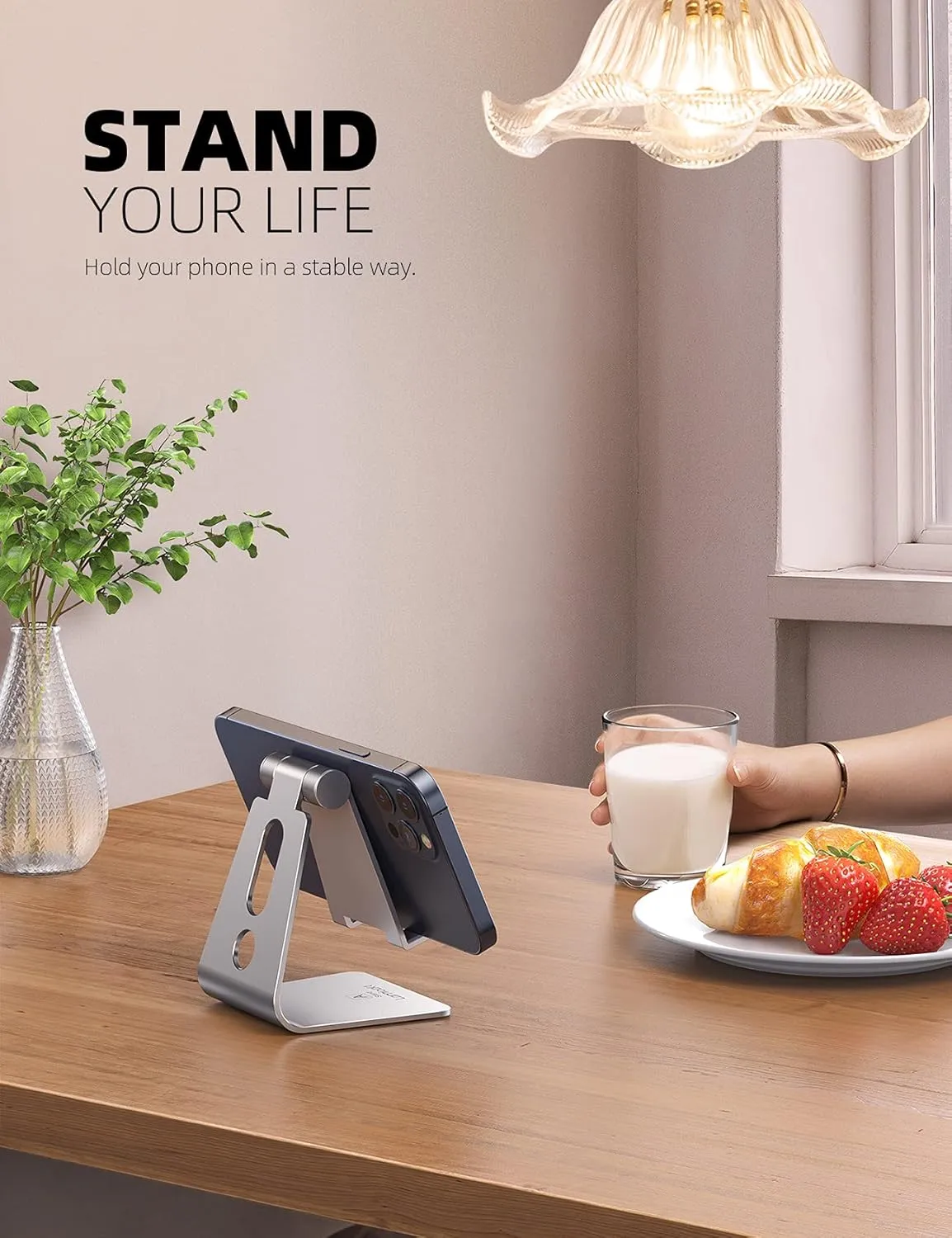 Lamicall Adjustable Cell Phone Stand, Desk Phone Holder, Cradle, Dock, for iPhone 16 15 14 13 12 Mini 11 Pro Xs Max XR X 8 7 6 Plus SE, Office Accessories,Smartphone - Silver