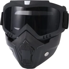 Motorcycle Helmet Riding Goggles Glasses With Removable Face Mask,Detachable Fog-proof Warm Goggles Mouth Filter Adjustable Non-slip Strap Vintage Bullet Fight Motocross Eyewear, Black, 20*17*5