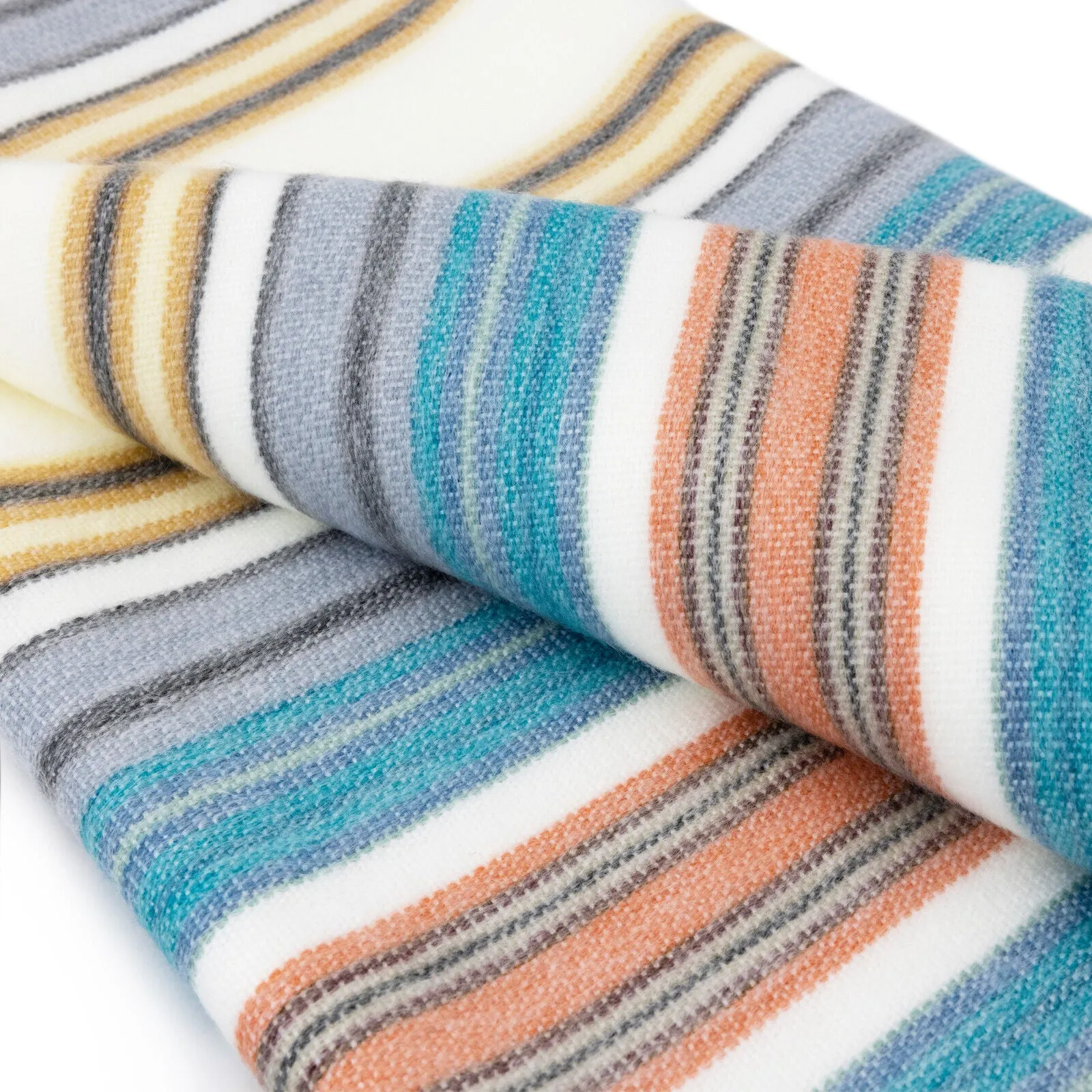 Nongora - Baby Alpaca Wool Throw Blanket / Sofa Cover - Queen 95 x 67 in - ocean dive - white/turquoise/orange/yellow