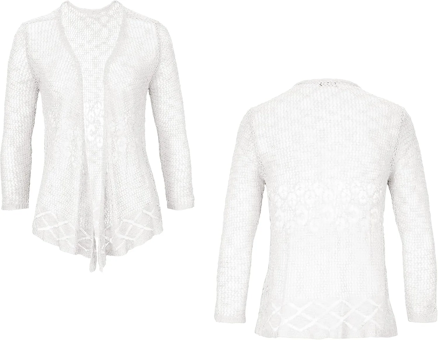 Nulibenna Womens Sheer Shrug Sweaters 3/4 Sleeve Open Front Tie Cardigan Bolero Jacket Lightweight Crochet Knit Cover Up Tops