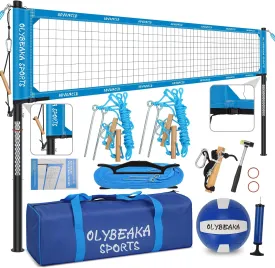 Outdoor Professional Volleyball Net Set for Backyard Beach with Heavy Duty Adjustable Aluminum Poles, Upgraded Anti-sag Net, PU Volleyball and Pump, Boundary Line, Large Carry Bag