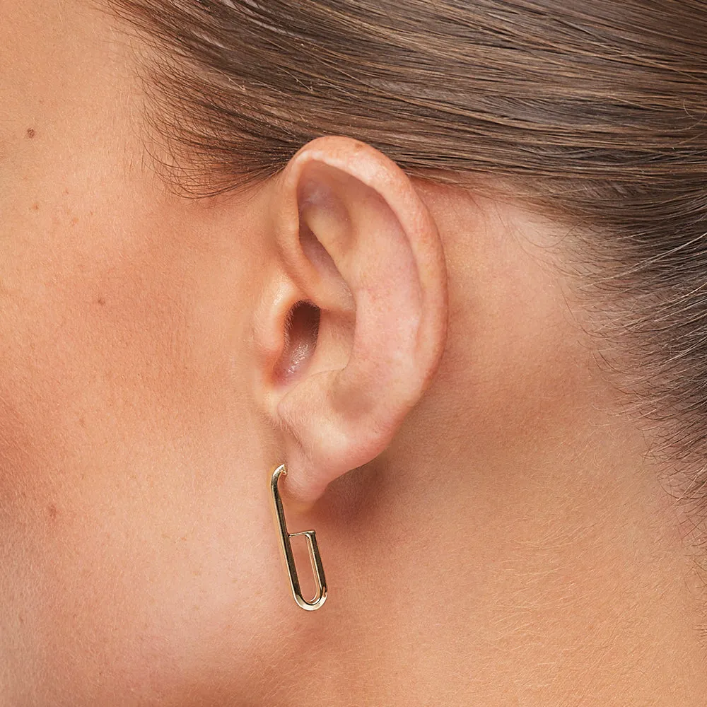 Plain U Shape Paperclip Hoop Stud Earrings in 10k Gold