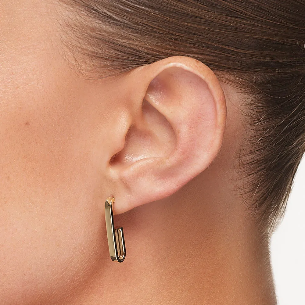 Plain U Shape Paperclip Hoop Stud Earrings in 10k Gold