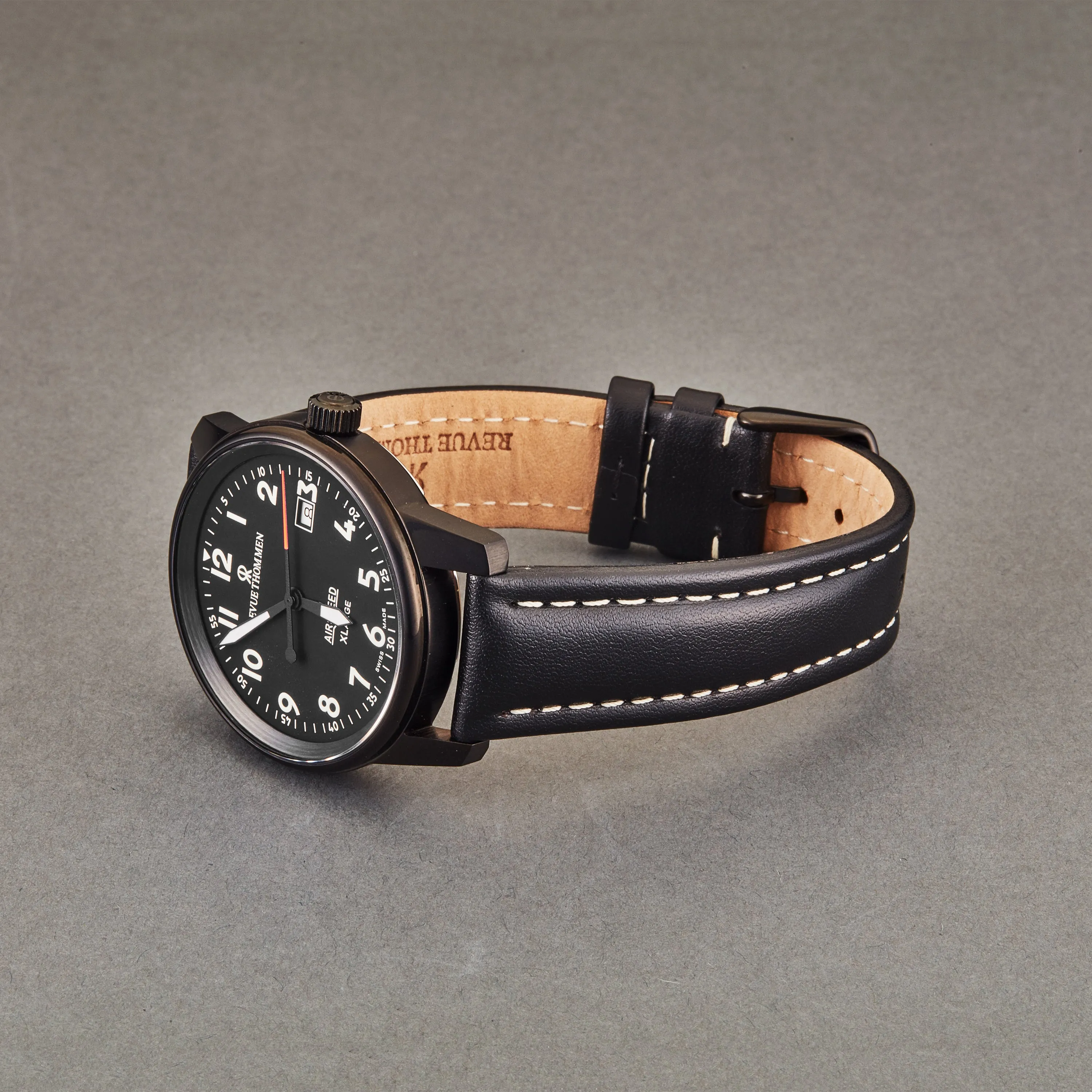 Revue Thommen Men's 16052.2577 'Air speed' Black Dial Leather Strap Swiss Automatic Watch