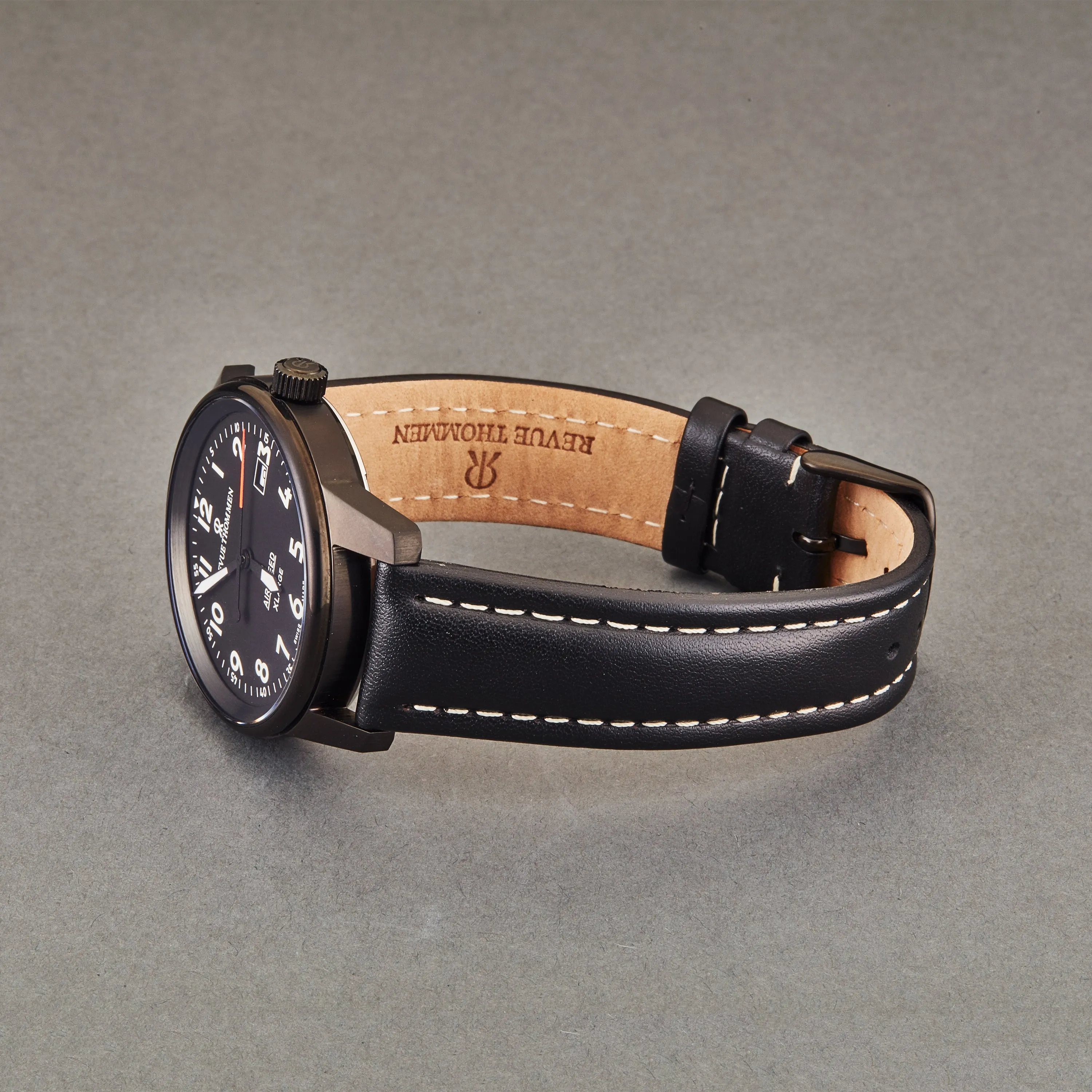 Revue Thommen Men's 16052.2577 'Air speed' Black Dial Leather Strap Swiss Automatic Watch