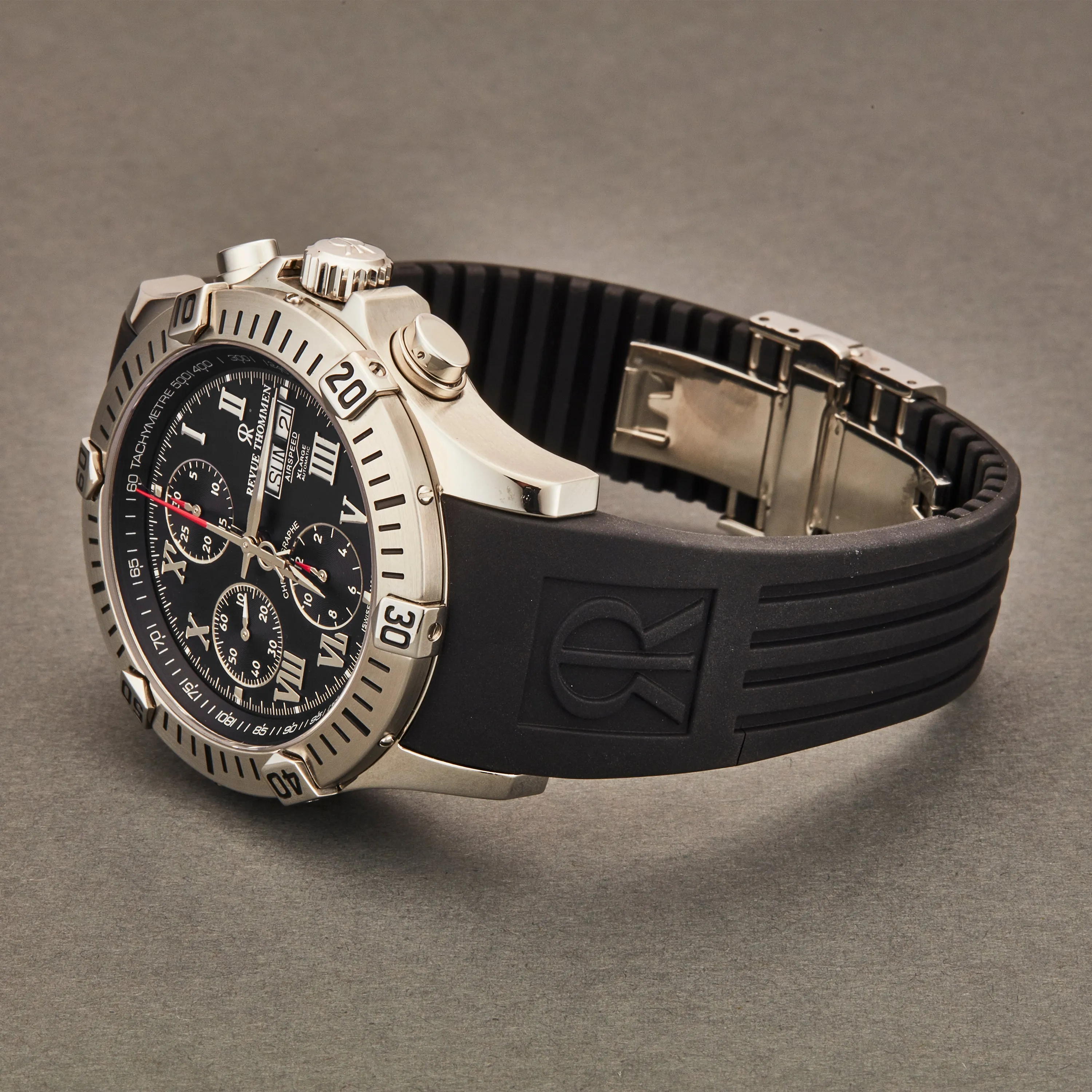 Revue Thommen Men's 16071.6837 'Air Speed' Black Dial Black Rubber Strap DayDate Chronograph Swiss Automatic Watch