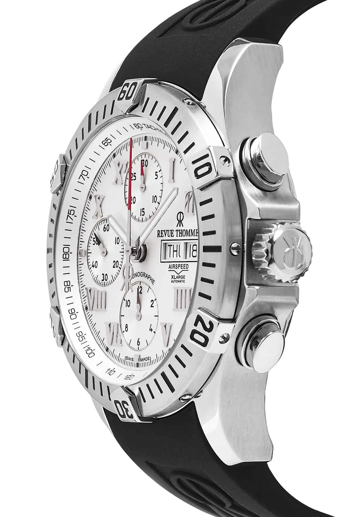Revue Thommen Men's 16071.6838 'Air Speed' Silver Dial Black Rubber Strap Chronograph Swiss Watch