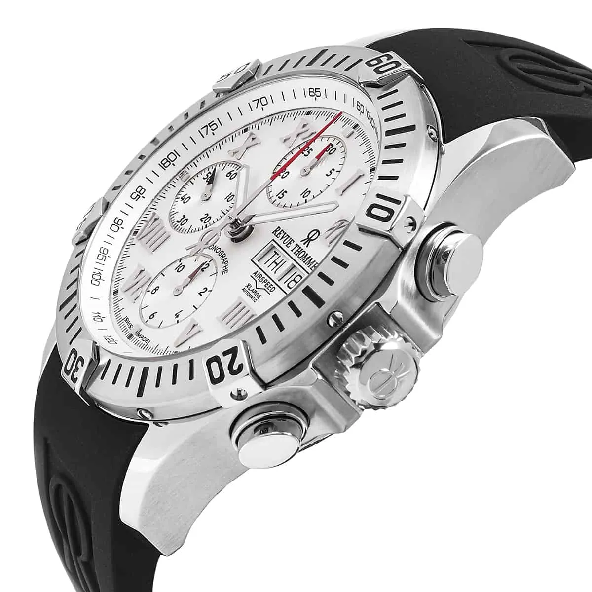 Revue Thommen Men's 16071.6838 'Air Speed' Silver Dial Black Rubber Strap Chronograph Swiss Watch
