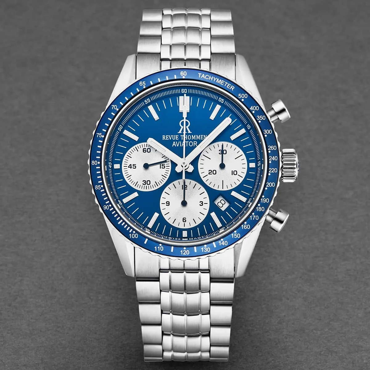 Revue Thommen Men's 17000.6135 'Aviator' Blue Dial Stainless Steel Chronograph Automatic Watch
