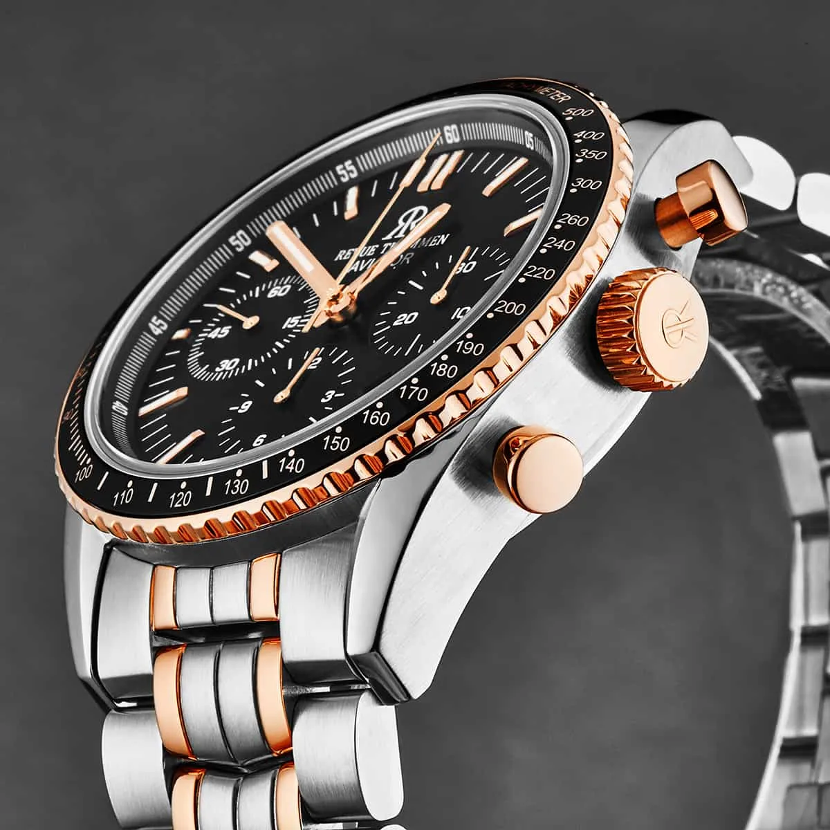 Revue Thommen Men's 17000.6157 'Aviator' Black Dial Two-Tone Chronograph Automatic Watch