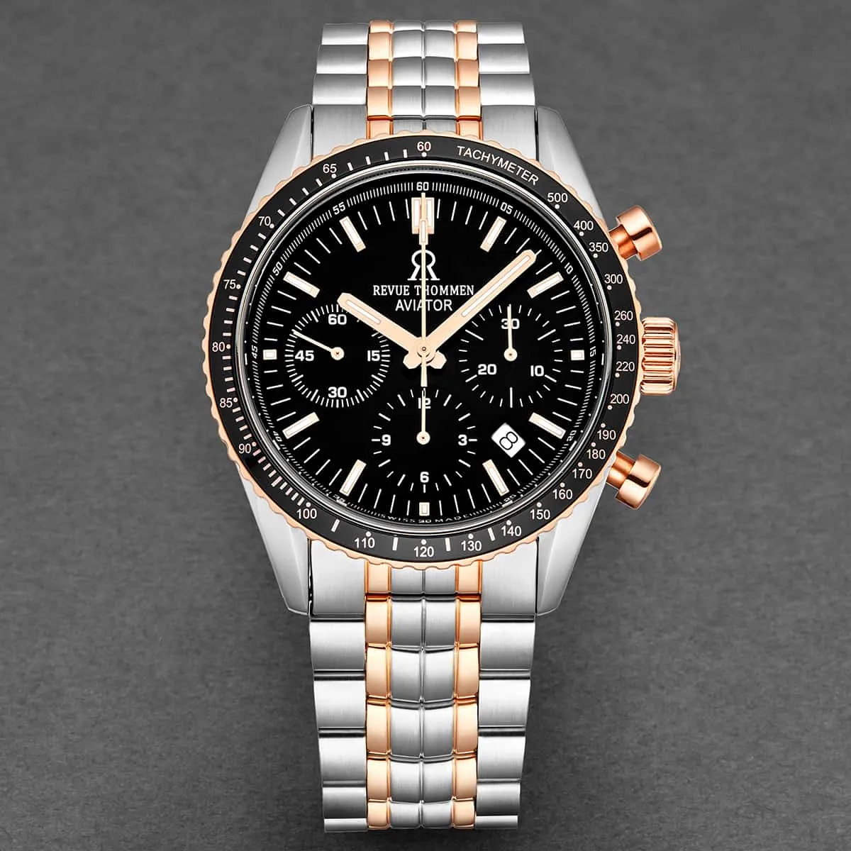 Revue Thommen Men's 17000.6157 'Aviator' Black Dial Two-Tone Chronograph Automatic Watch
