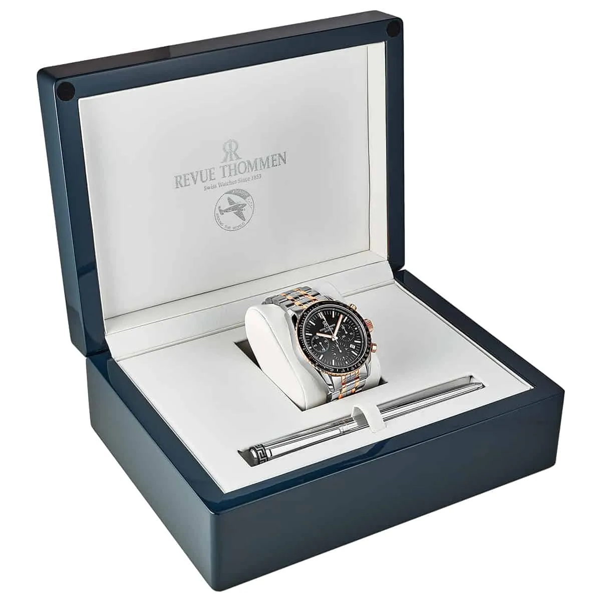 Revue Thommen Men's 17000.6157 'Aviator' Black Dial Two-Tone Chronograph Automatic Watch