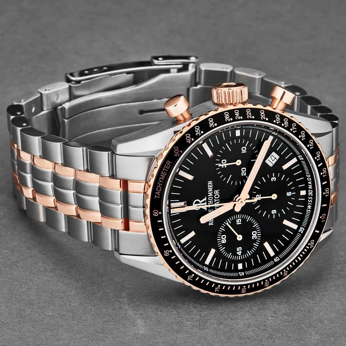 Revue Thommen Men's 17000.6157 'Aviator' Black Dial Two-Tone Chronograph Automatic Watch