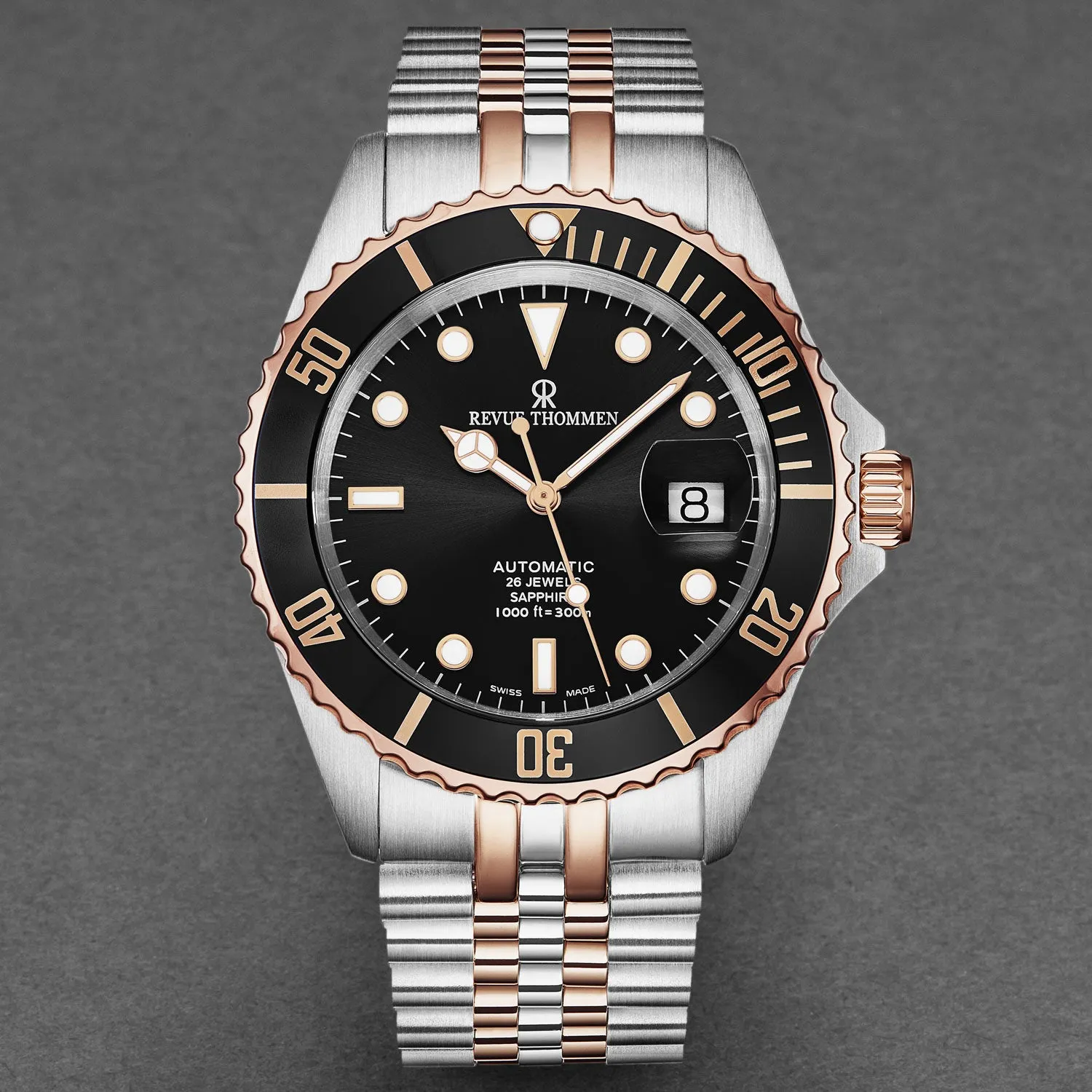 Revue Thommen Men's 'Diver' Black Dial Two Tone Stainless Steel Bracelet Automatic Watch 17571.2257