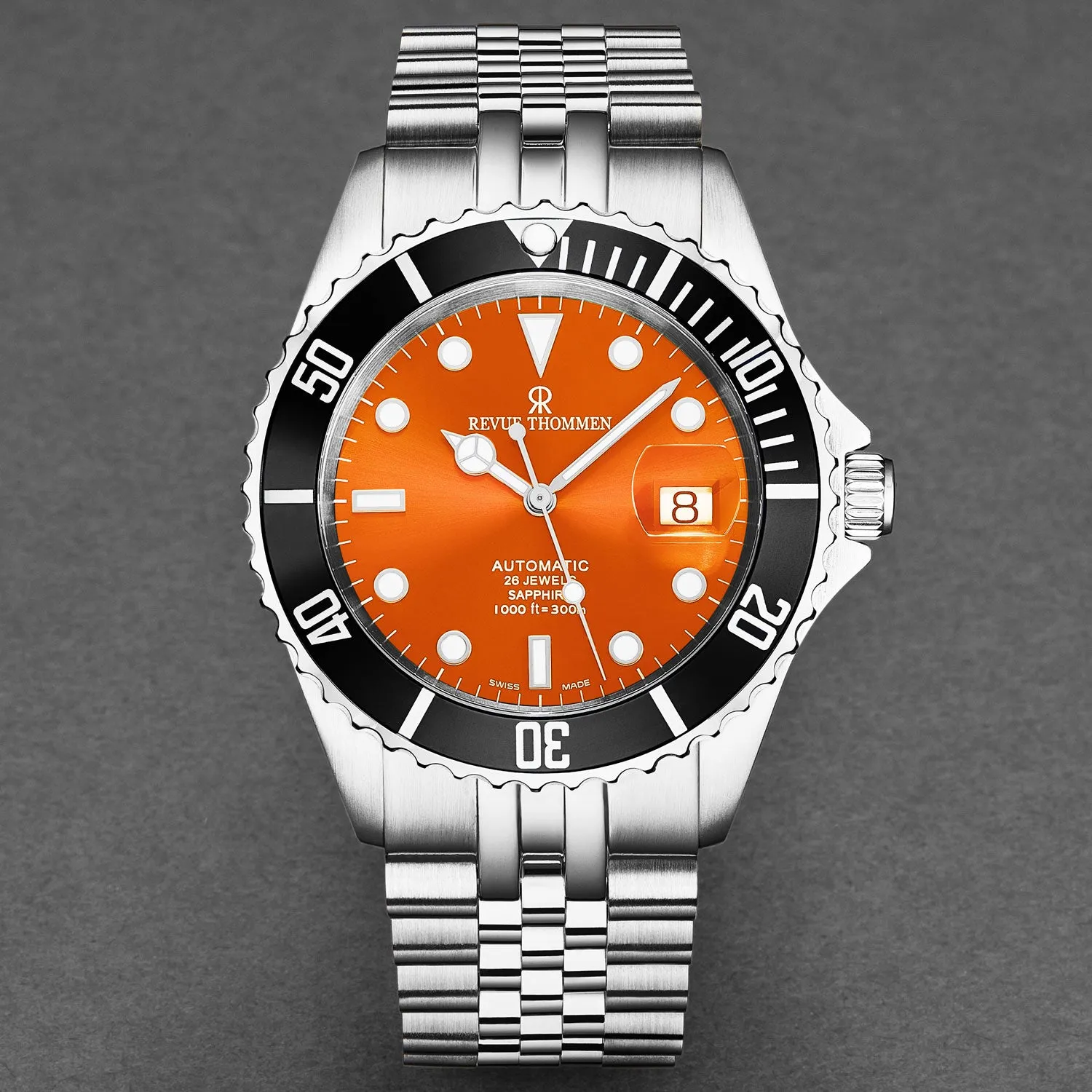 Revue Thommen Men's 'Diver' Orange Dial Stainless Steel Bracelet Automatic Watch 17571.2239
