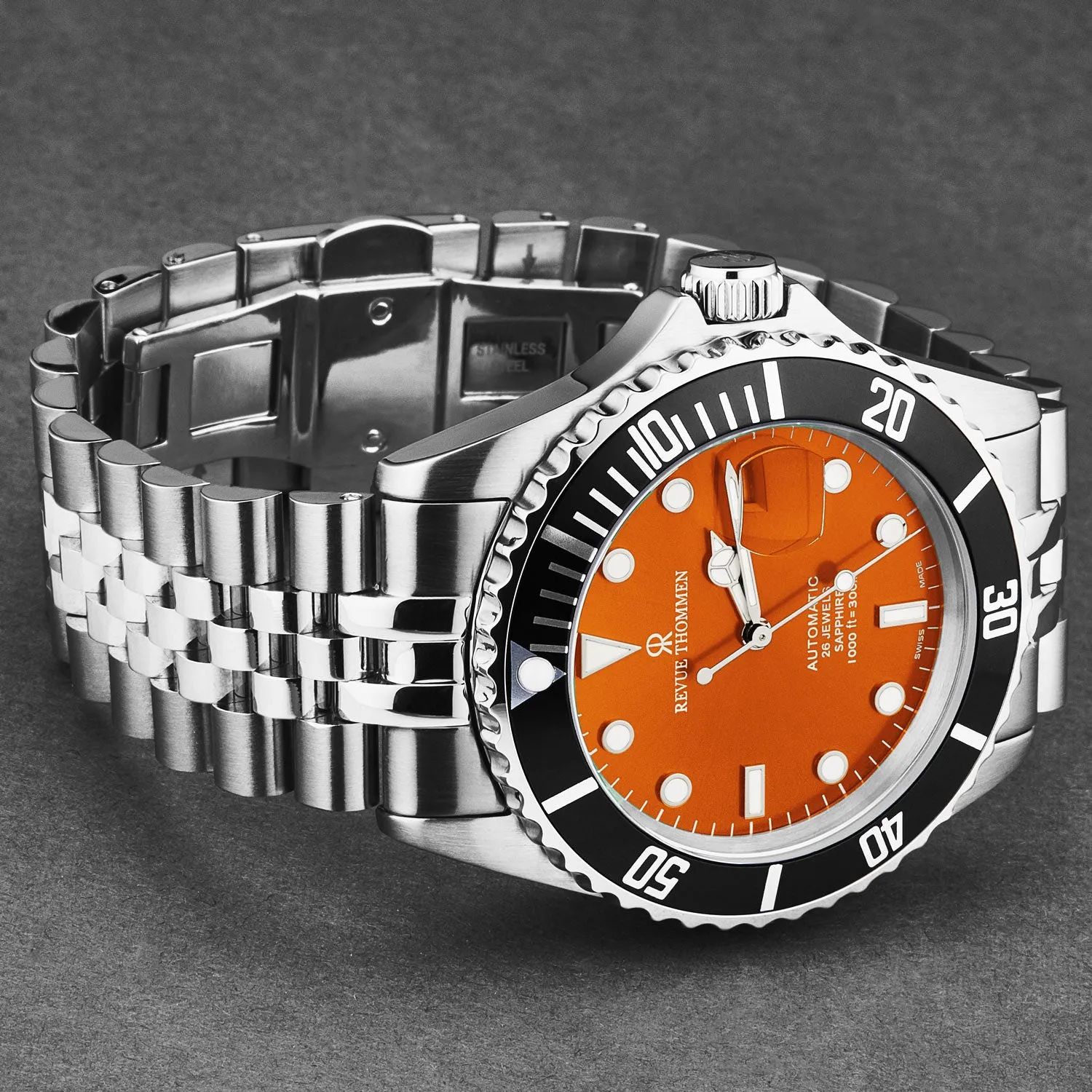 Revue Thommen Men's 'Diver' Orange Dial Stainless Steel Bracelet Automatic Watch 17571.2239
