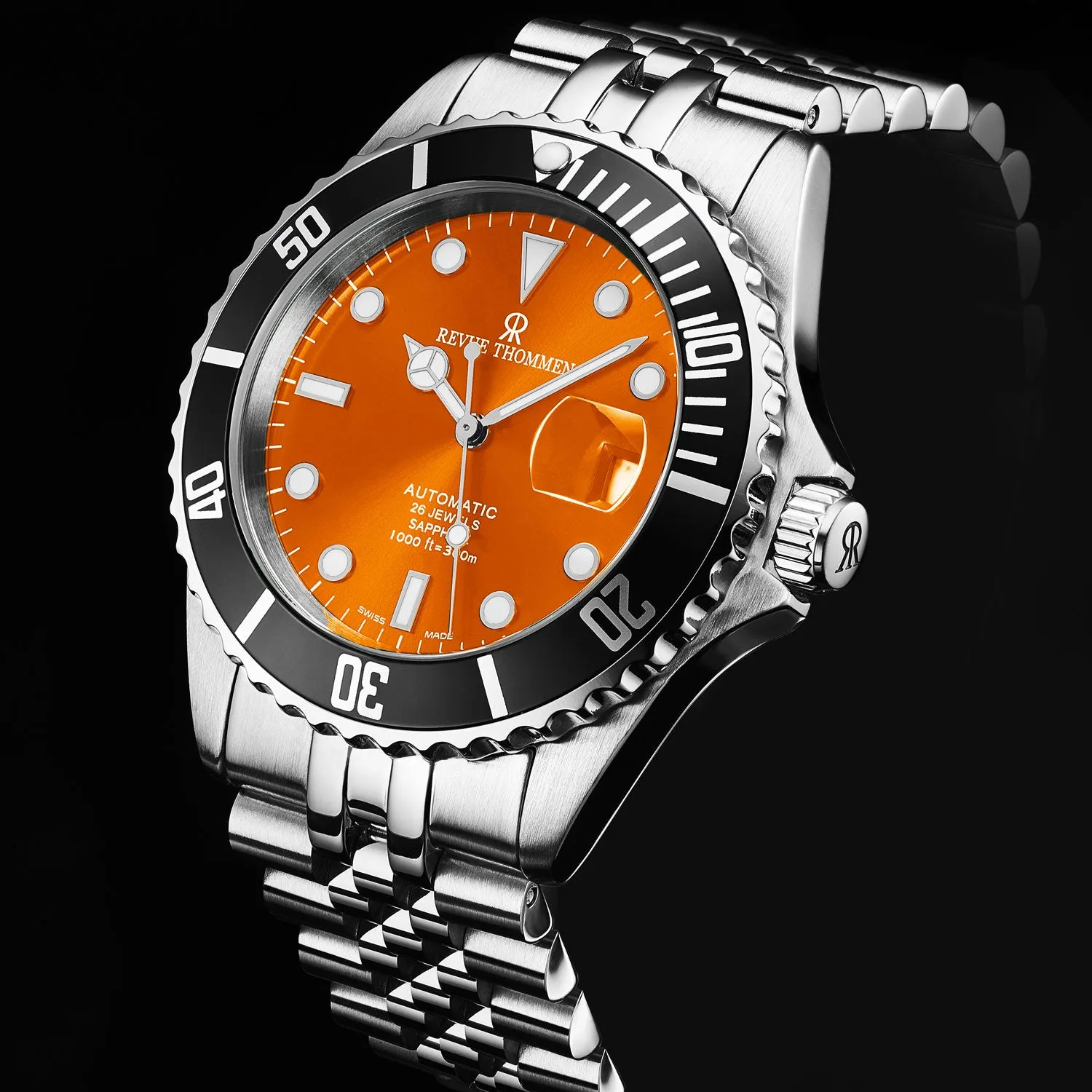 Revue Thommen Men's 'Diver' Orange Dial Stainless Steel Bracelet Automatic Watch 17571.2239