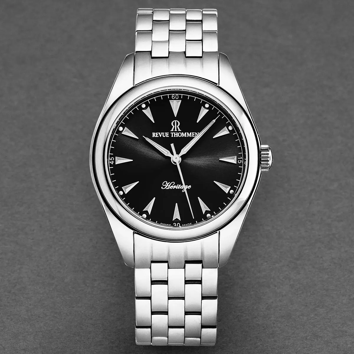 Revue Thommen Men's 'Heritage' Black Dial Stainless Steel Bracelet Automatic Watch 21010.2138