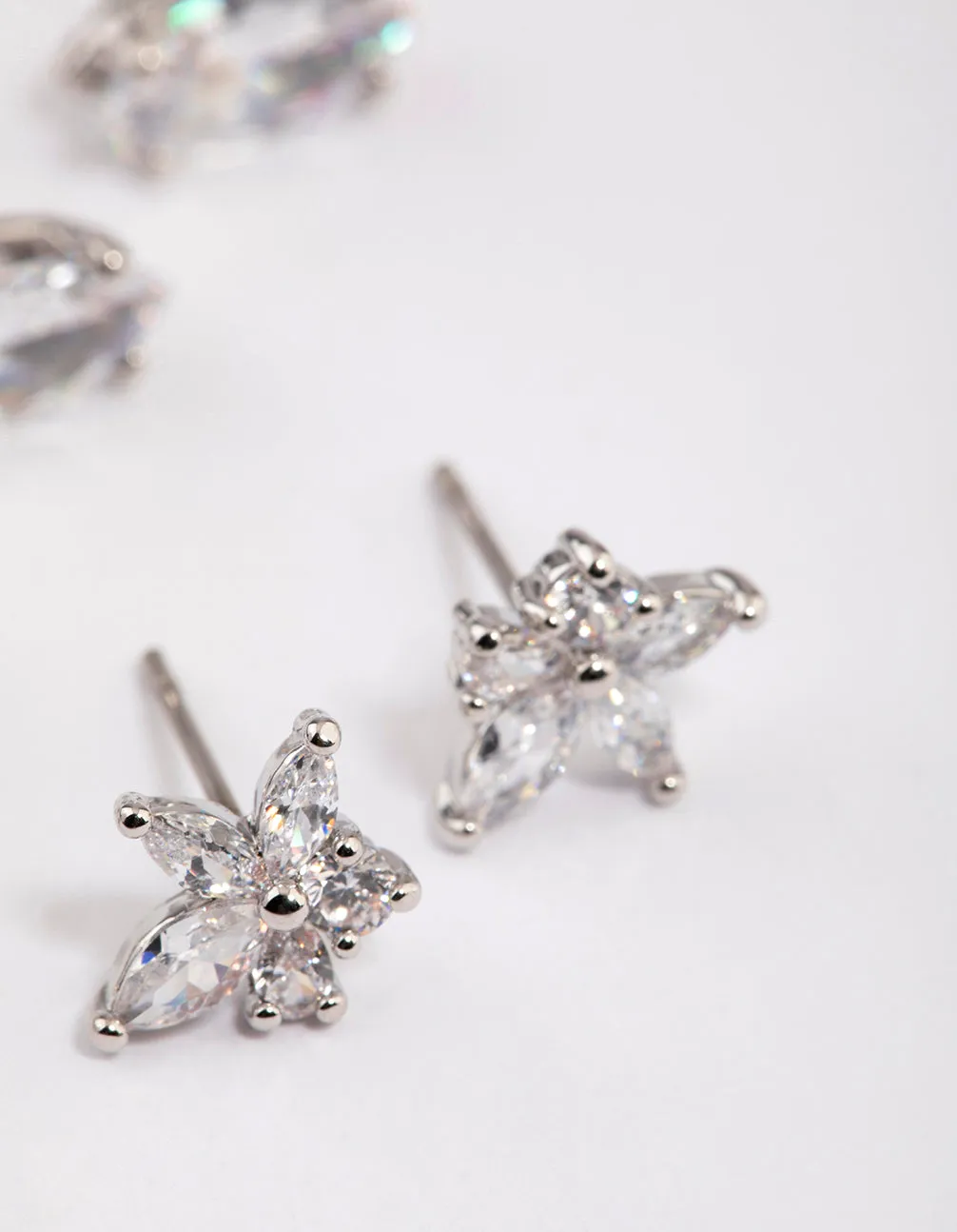 Rhodium Marquise Lotus Cubic Zirconia Earrings Pack