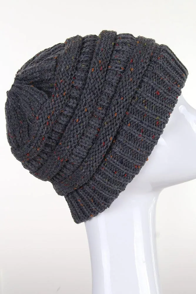 ScarvesMe Women Confetti BeanieTail Ponytail Messy Bun Solid Ribbed Beanie Hat Cap