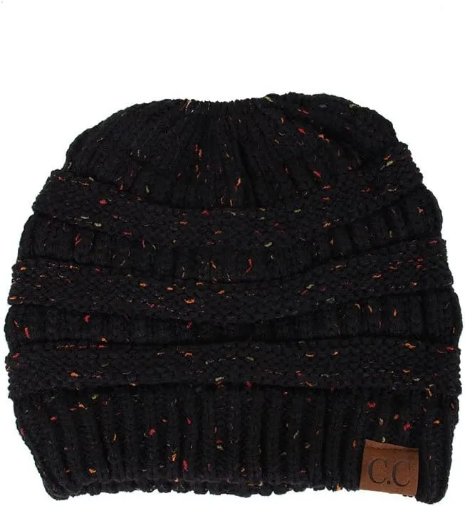 ScarvesMe Women Confetti BeanieTail Ponytail Messy Bun Solid Ribbed Beanie Hat Cap