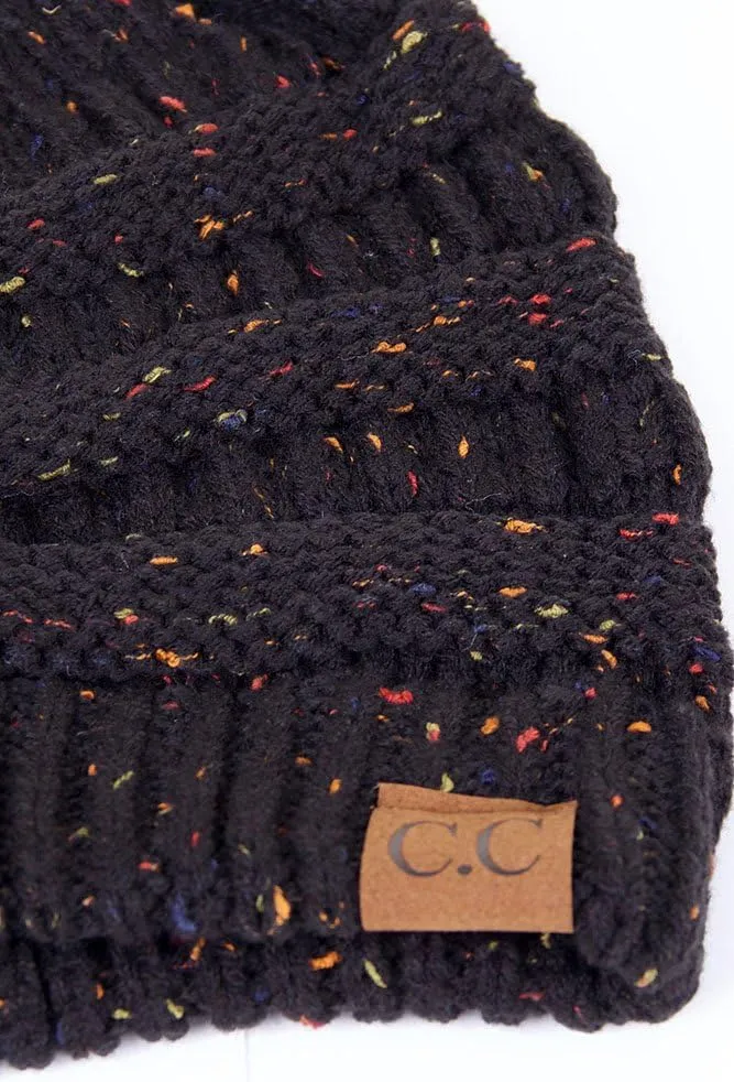 ScarvesMe Women Confetti BeanieTail Ponytail Messy Bun Solid Ribbed Beanie Hat Cap