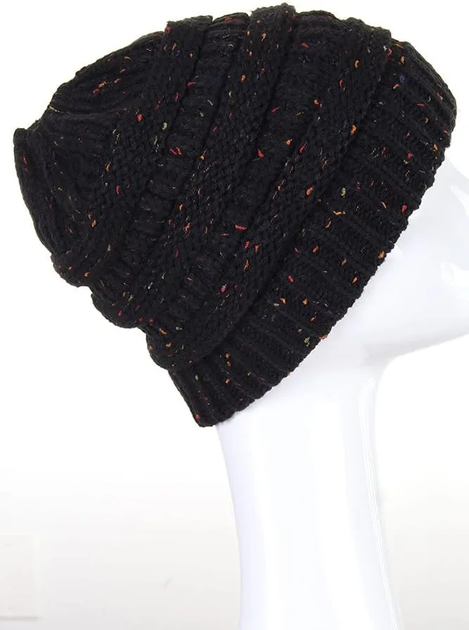 ScarvesMe Women Confetti BeanieTail Ponytail Messy Bun Solid Ribbed Beanie Hat Cap