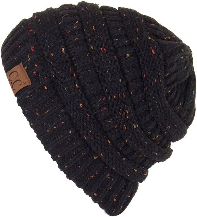ScarvesMe Women Confetti BeanieTail Ponytail Messy Bun Solid Ribbed Beanie Hat Cap