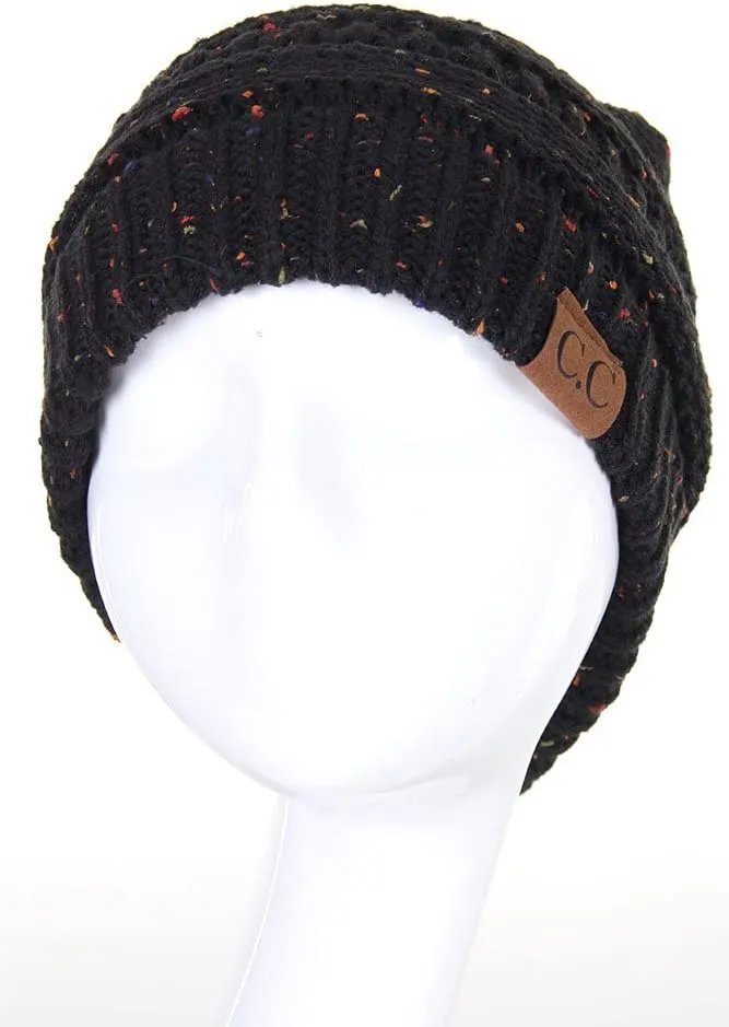 ScarvesMe Women Confetti BeanieTail Ponytail Messy Bun Solid Ribbed Beanie Hat Cap