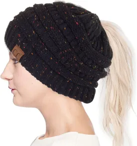 ScarvesMe Women Confetti BeanieTail Ponytail Messy Bun Solid Ribbed Beanie Hat Cap