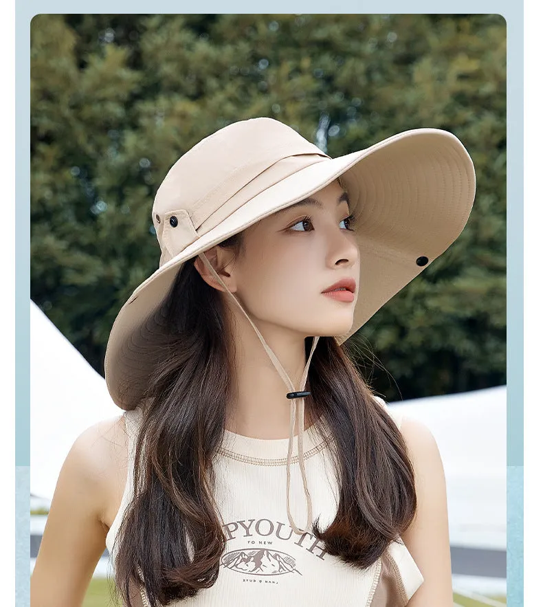 Sidiou Group ANNIOU Casual Wide Brim Bucket Sun Hat for Women Outdoor Camping Climbing UV Protection Hats Adjustable Breathable Sunshade Fishing Hat