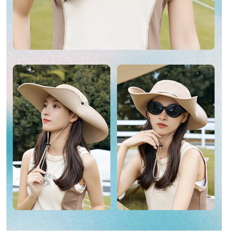 Sidiou Group ANNIOU Casual Wide Brim Bucket Sun Hat for Women Outdoor Camping Climbing UV Protection Hats Adjustable Breathable Sunshade Fishing Hat