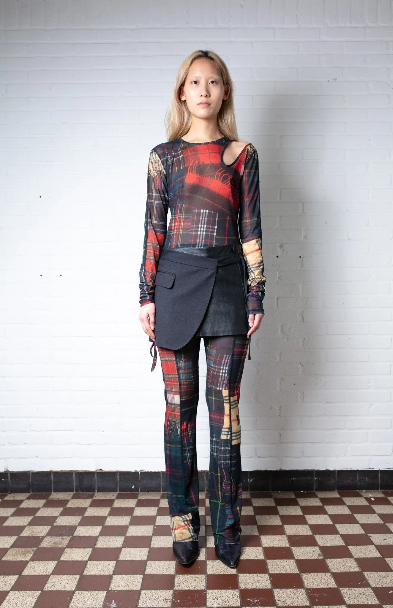 Skirt Mini Suiting X Leather