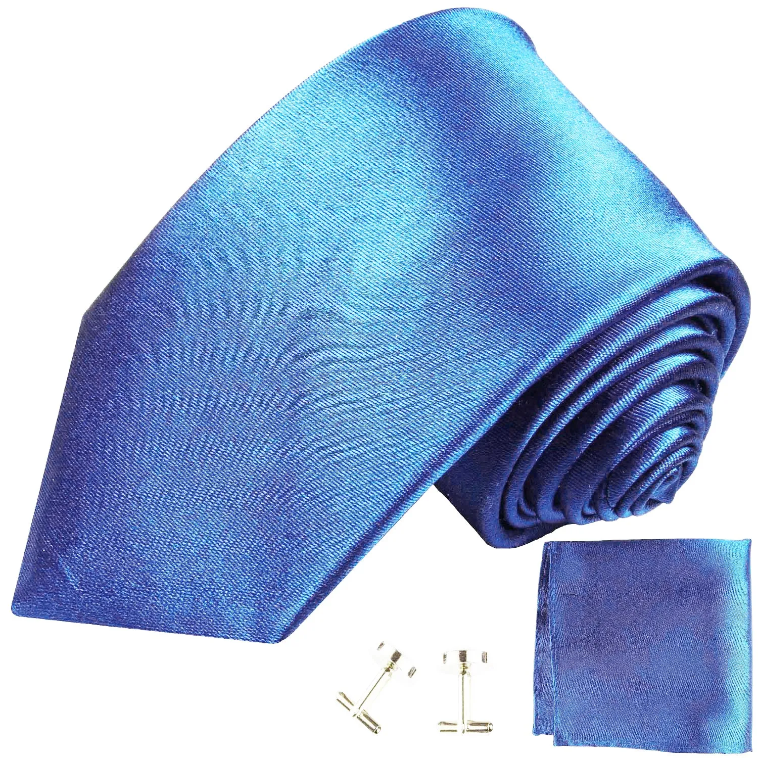 Solid Blue Silk Tie and Accessories in Silk