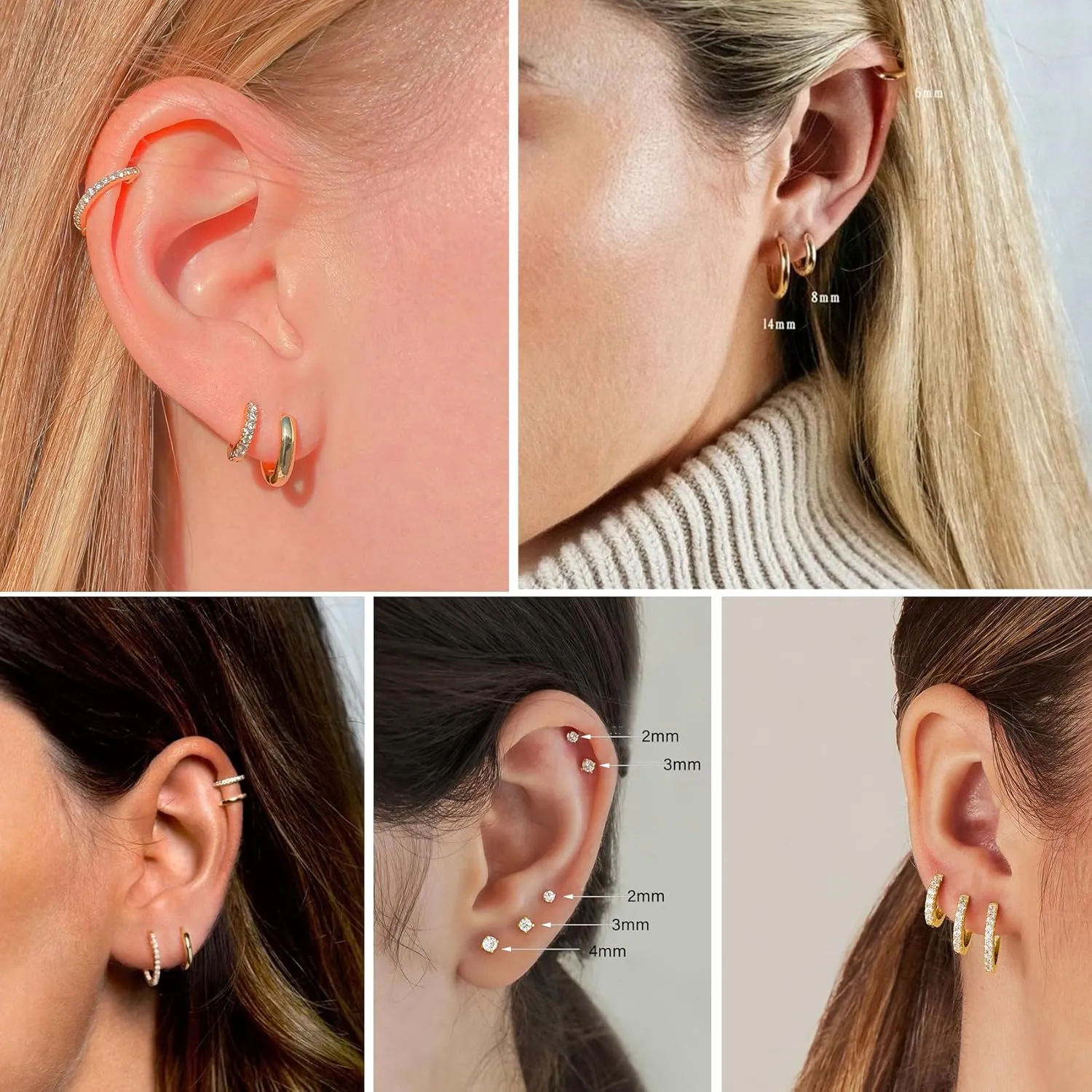 Surgical Steel Flat Back Earrings Set for Multiple Piercing Sensitive Ears,Sterling Silver Hypoallergenic Small Cartilage Huggie Hoop Earrings Titanium Tiny CZ Pearl Opal Stud Earrings for Women