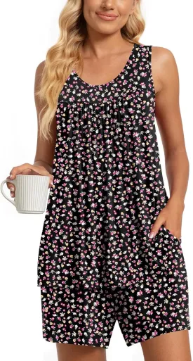 TAOHUADAO 2 Piece Women's Sleeveless Pajama Sets, Lounge Sleepwear Ladies Pjs Sets with Pockets