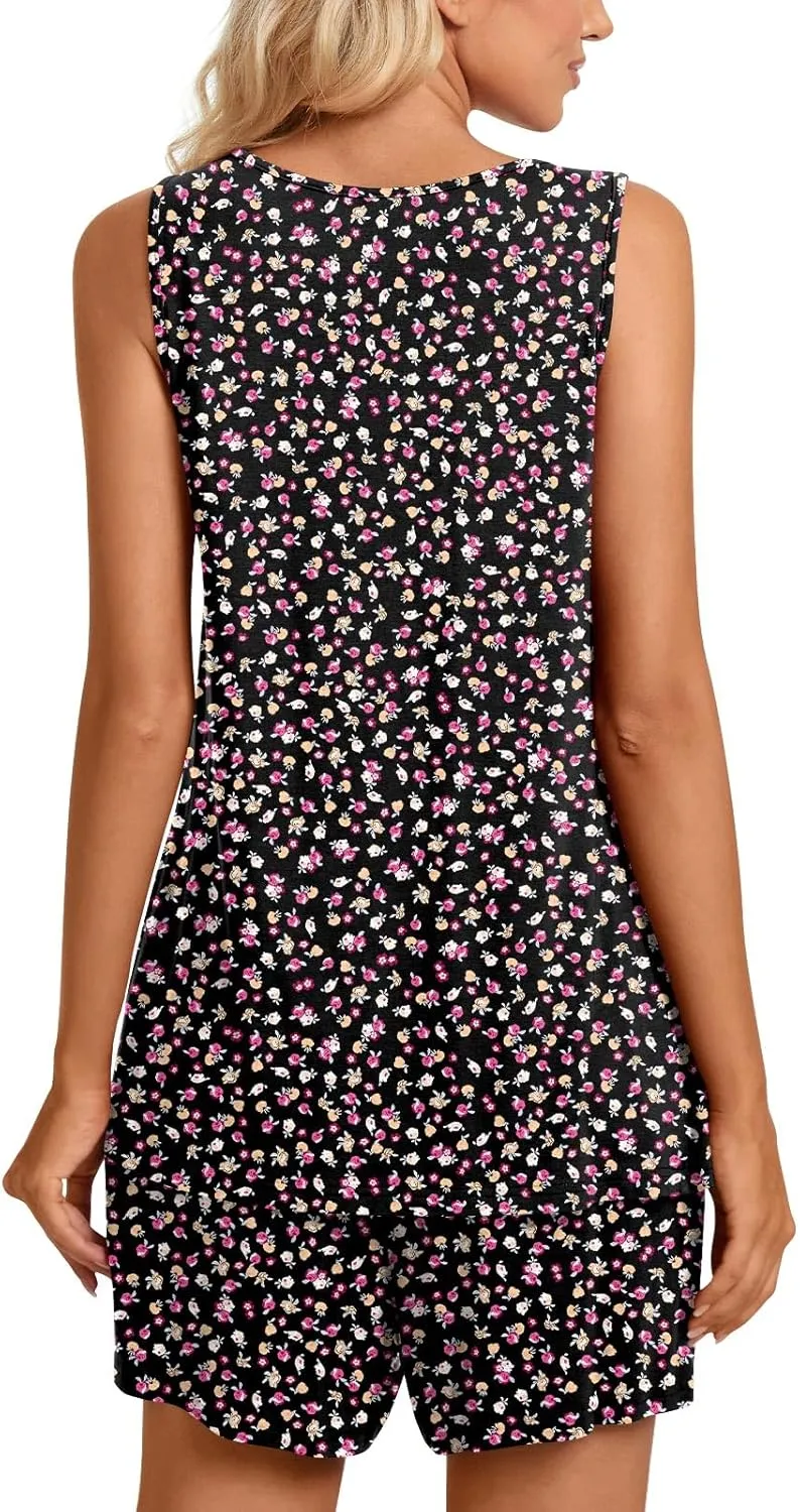 TAOHUADAO 2 Piece Women's Sleeveless Pajama Sets, Lounge Sleepwear Ladies Pjs Sets with Pockets
