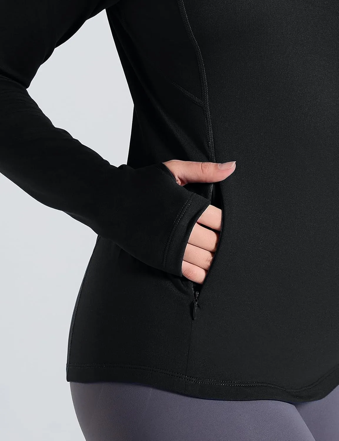 Thermal Shirts for Women Long Sleeve Fleece Tops Cold Weather Running Gear with Zipper Pocket Base Layer