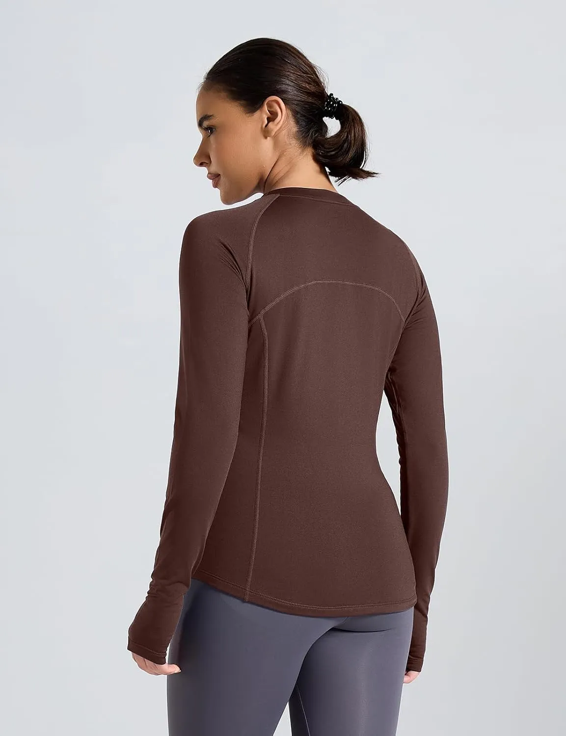 Thermal Shirts for Women Long Sleeve Fleece Tops Cold Weather Running Gear with Zipper Pocket Base Layer